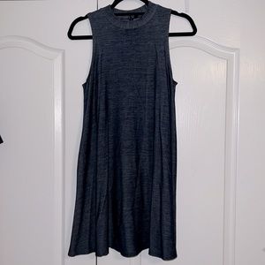 Want And Need Denim Jean Dark Wash Mock Neck Swing Dress Sleeveless